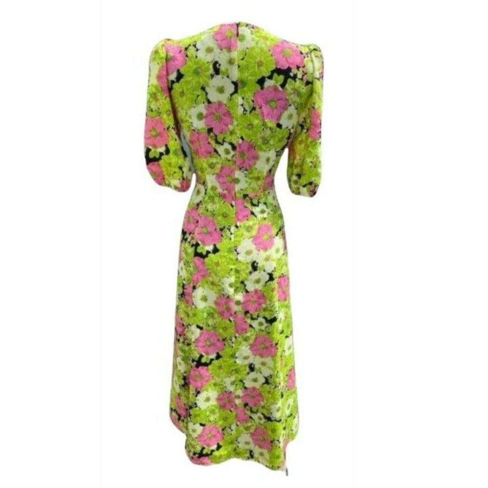 WAYF SURPLICE NECK GREEN MULTI-COLOR FLORAL PRINT MIDI DRESS SIZE XS - Picture 2 of 7